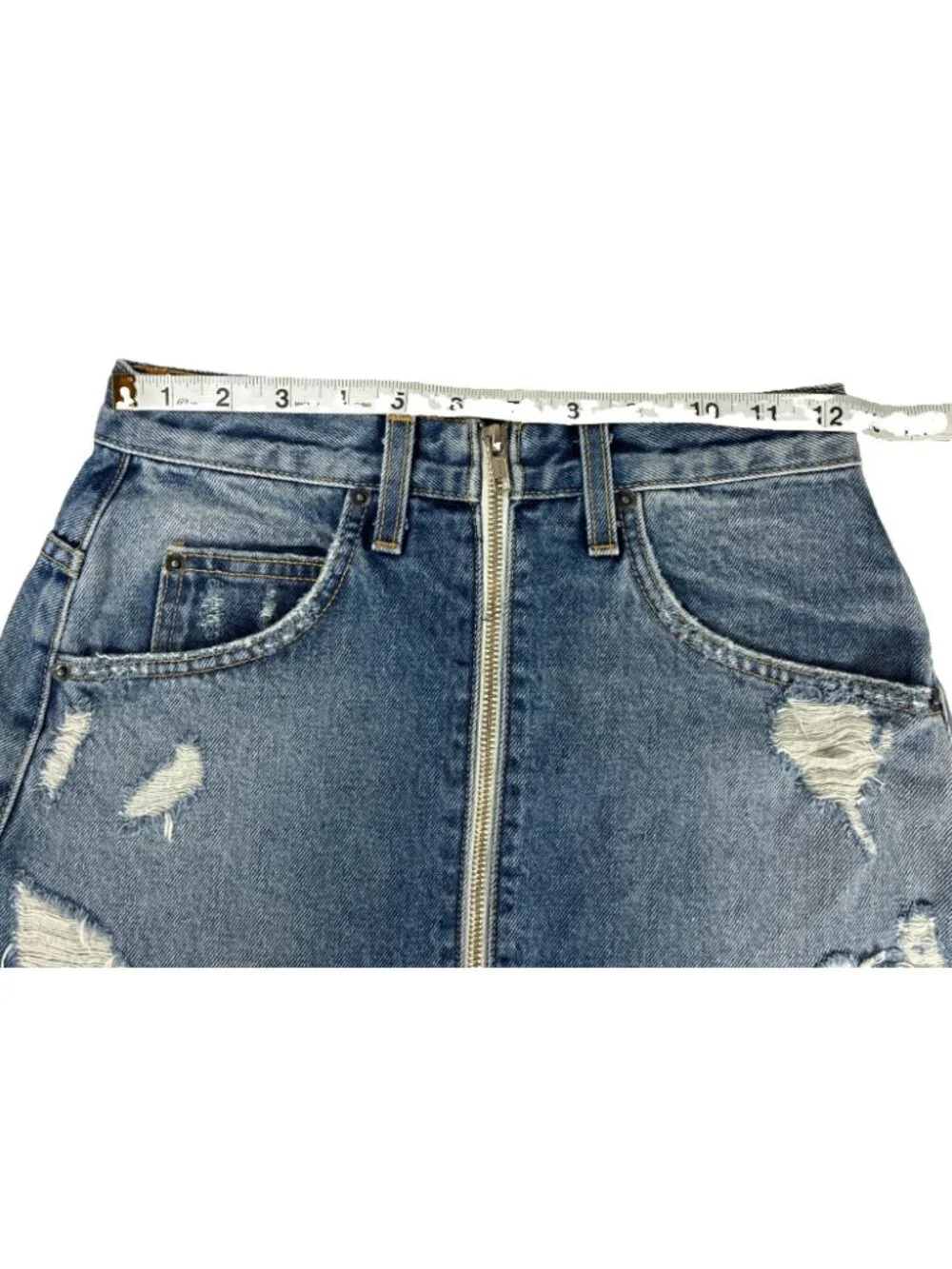 Carmar Beatrice Denim Skort 25 Distressed Exposed Front Zip Festival Shorts LA